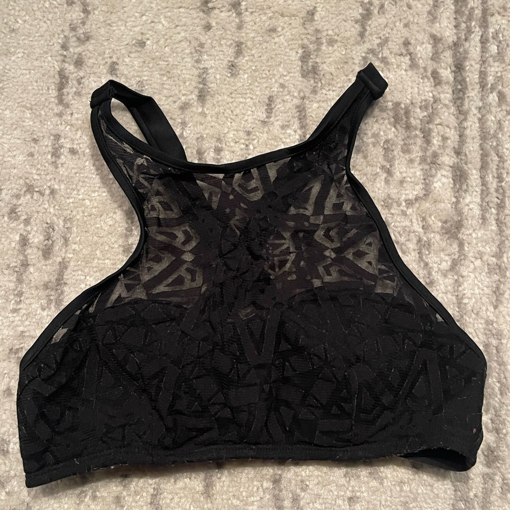 Black Mesh High Neck Swimsuit Top